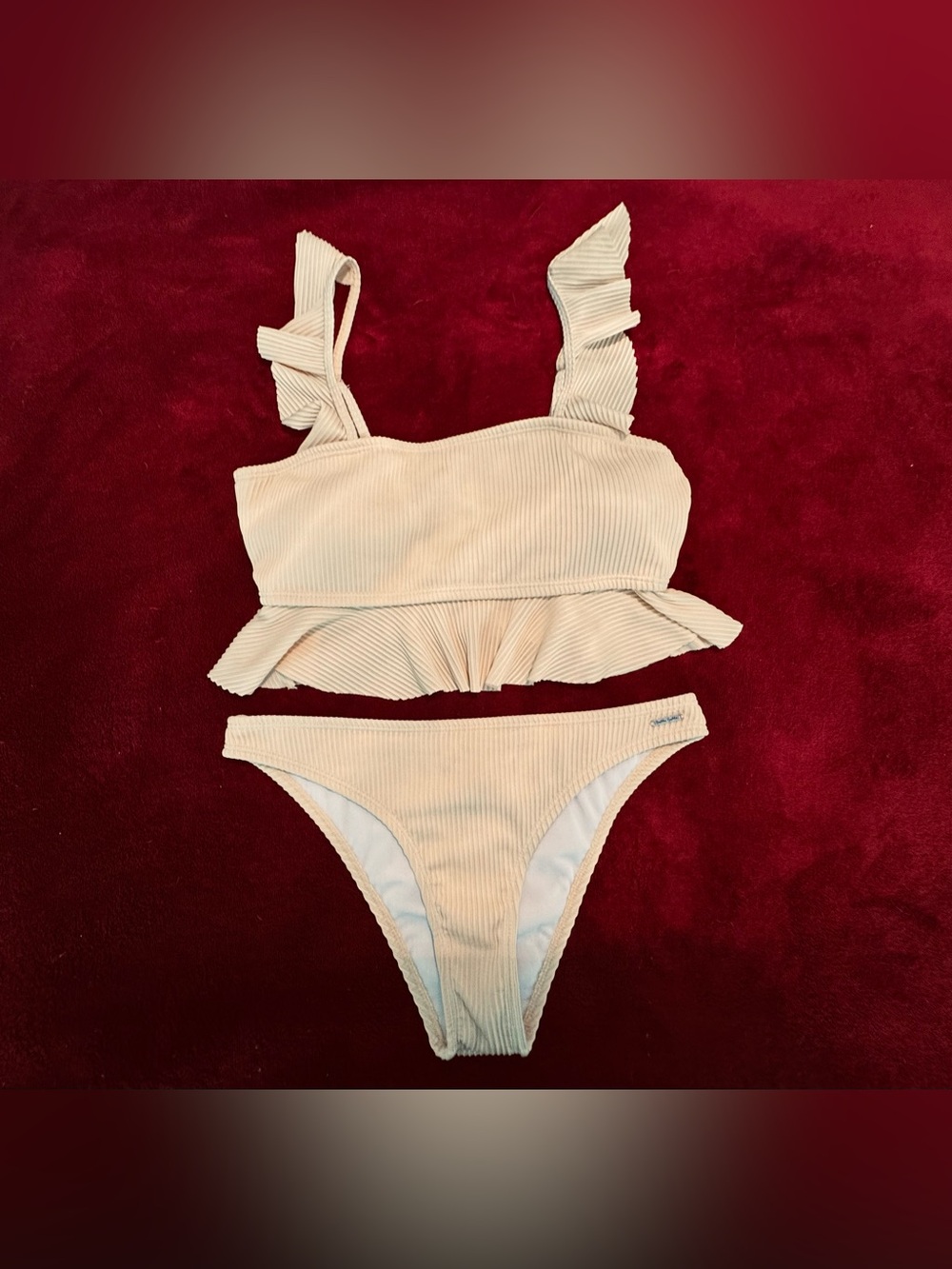 Ribbed Cream Peplum Bikini Set
